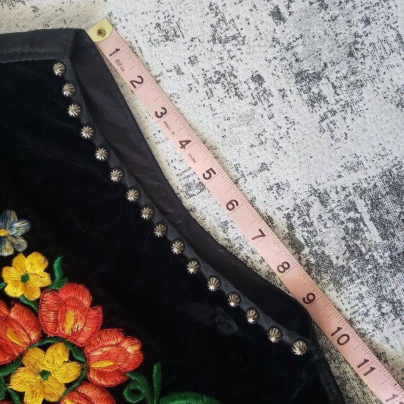 Floral Red Green Bohemian Boho Embroidered Lined Vest with metal stud buttons - Picture 10 of 14